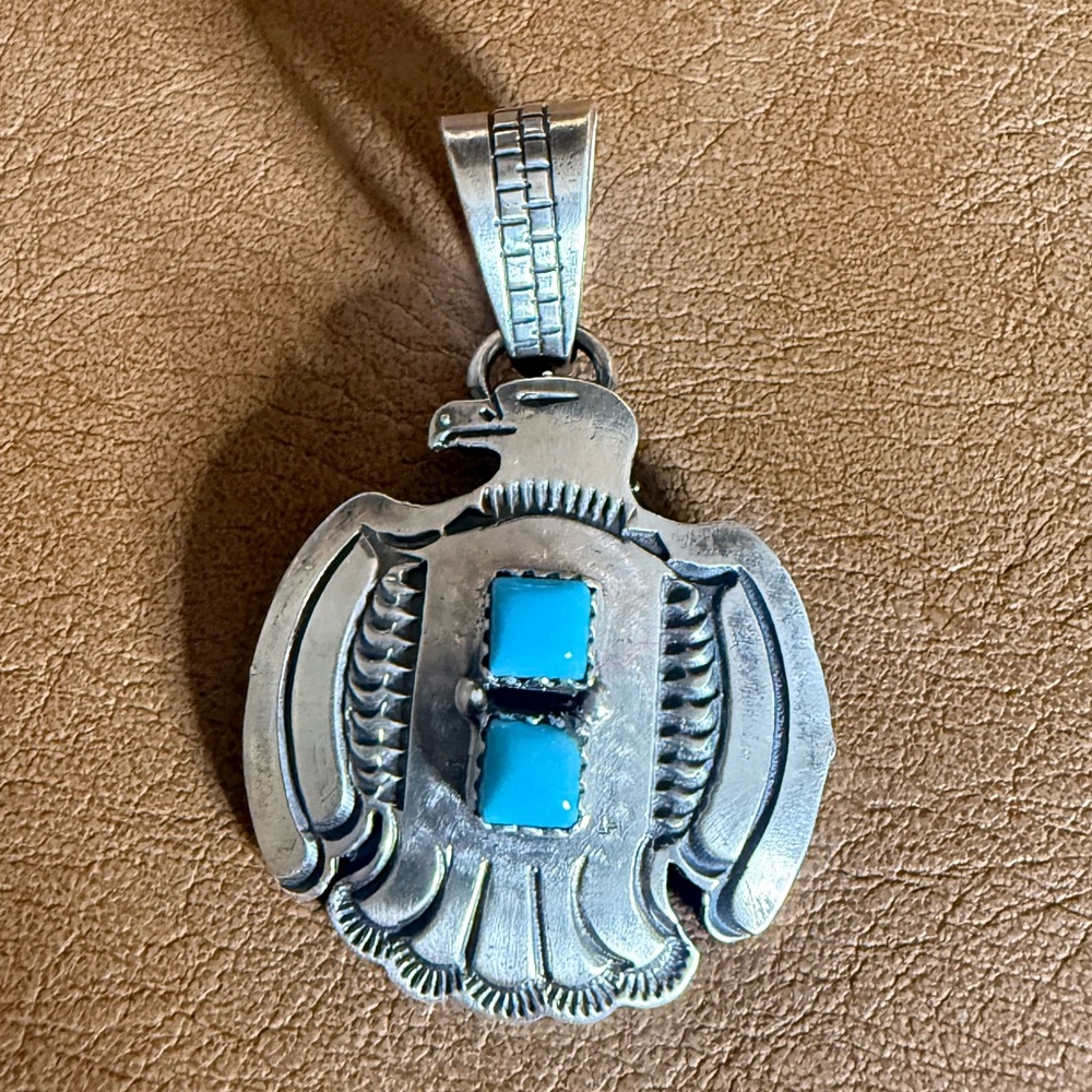 Thunderbird signed Navajo artist Robert Martinez Pendent 
.925 and Turquoise